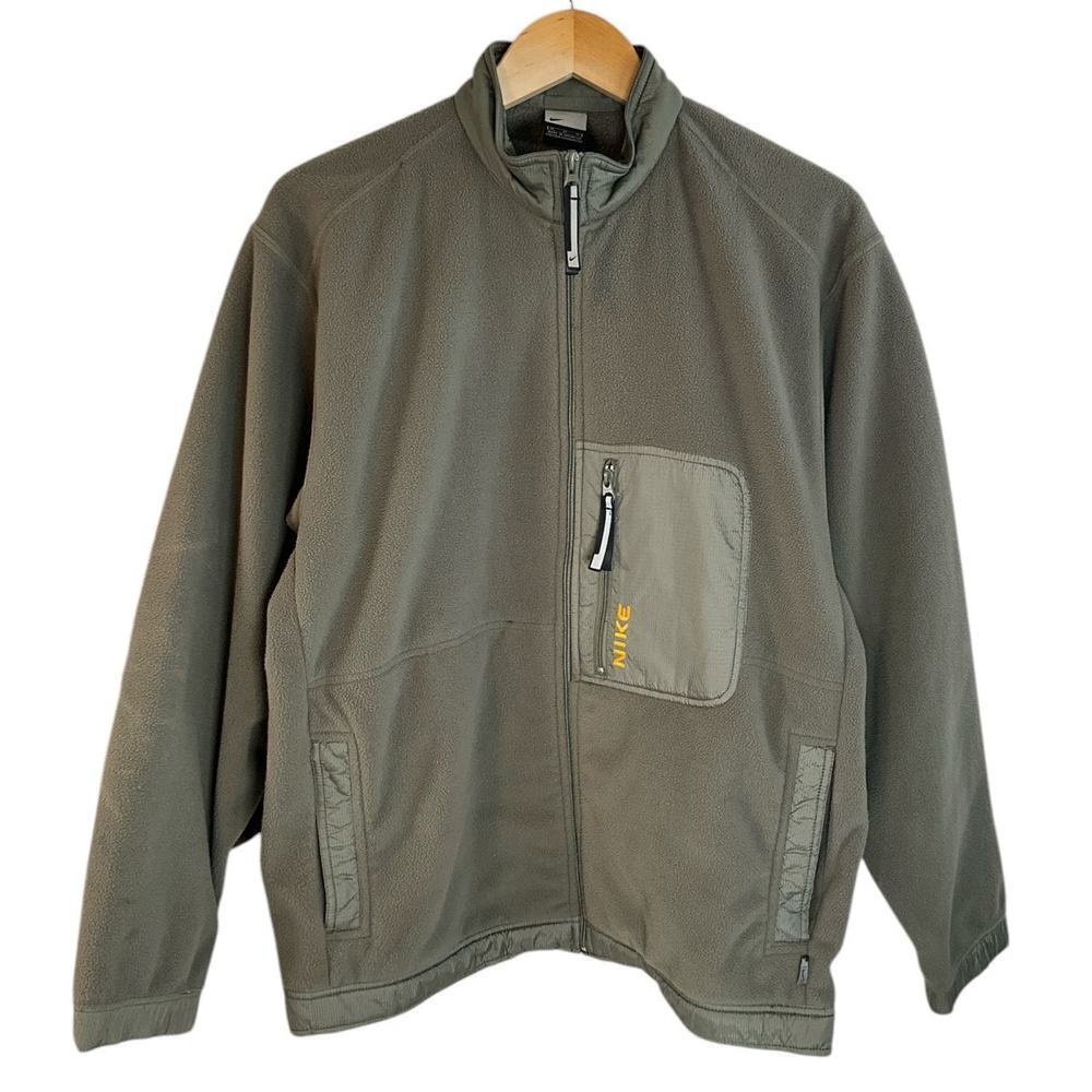 Nike Mens Full Zip Fleece Jacket Size Medium Army Green Active Outdoors Cozy